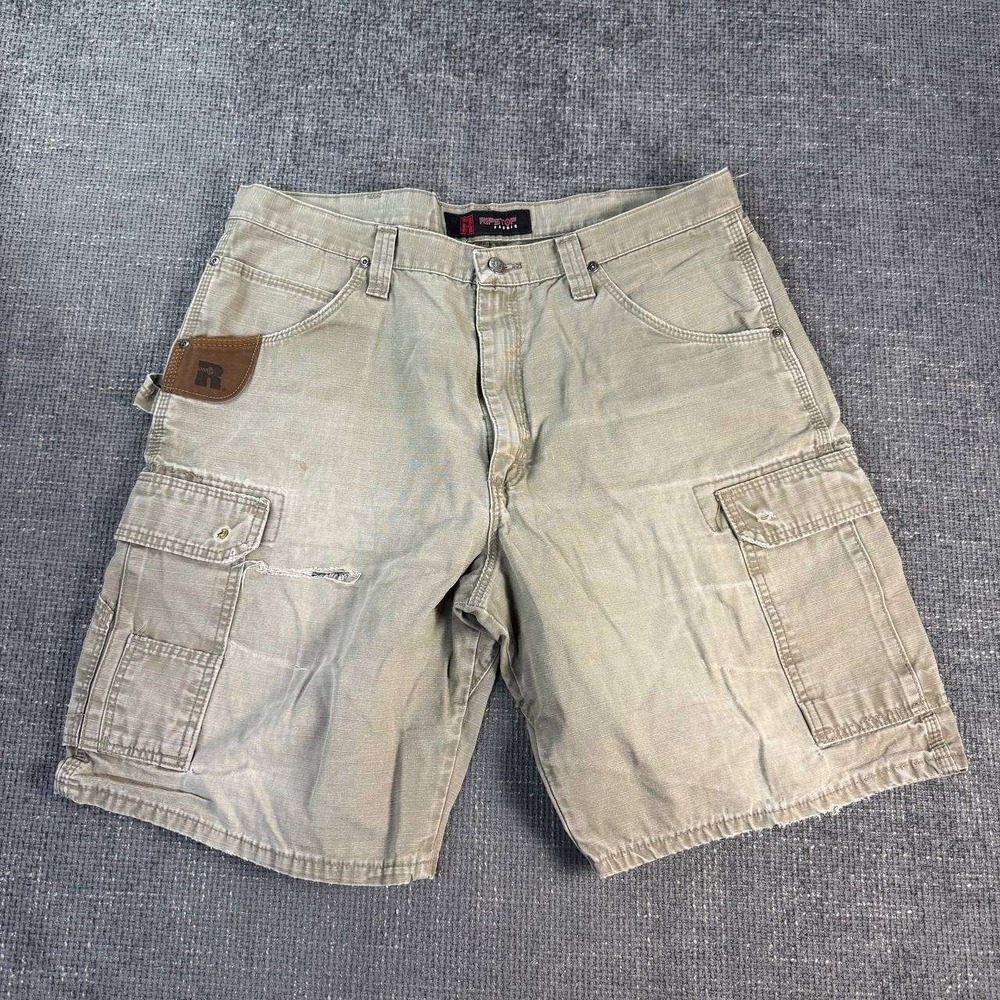Wrangler RIGGS Workwear Cargo Shorts Mens 38 Tan Ripstop Distressed 3W300BR